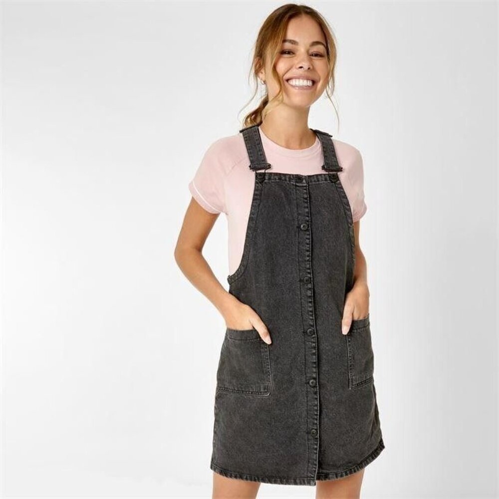 Jack Wills Black Denim Pinafore Dress
